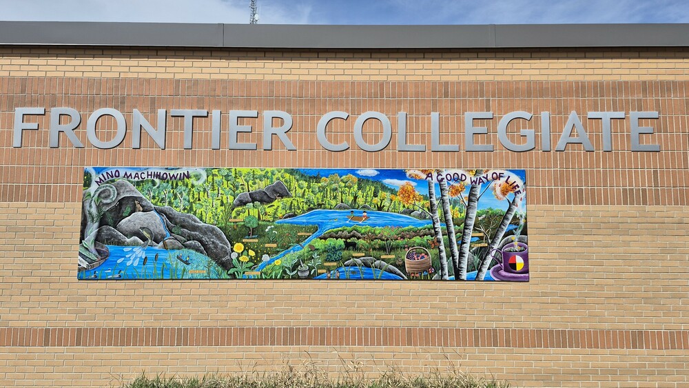 Outside wall mural created by students at the Frontier Collegiate High School building